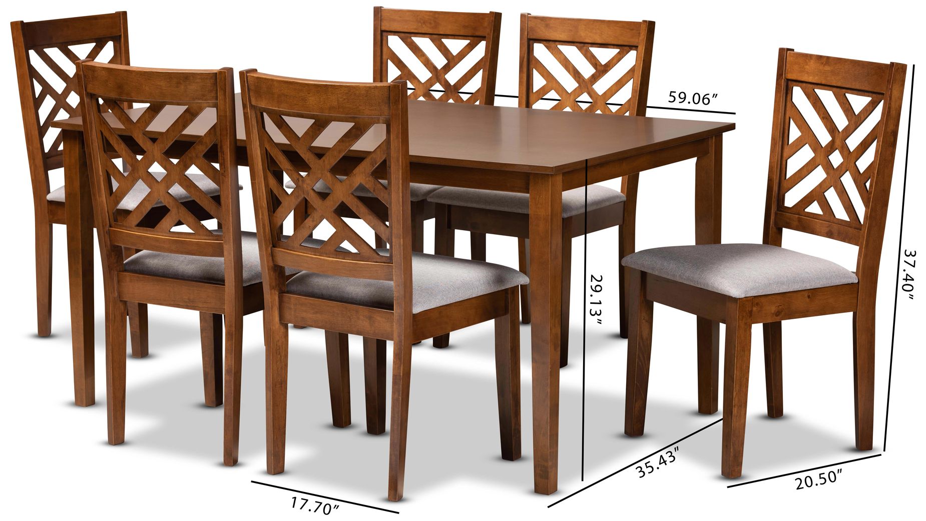 Caron Walnut Brown Wood 7-Piece Dining Table and Chair Set
