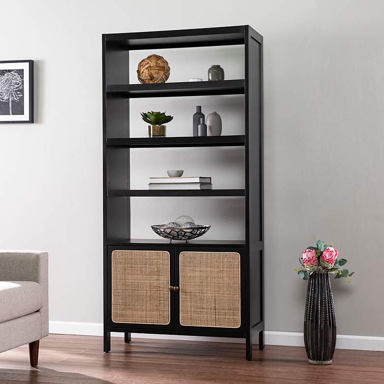 Image 1 Carondale 35 inch Wide Black Wood 4-Shelf Bookcase