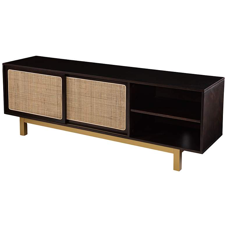 Image 2 Carondale 63" Wide Brown and Natural Wood Media Cabinet