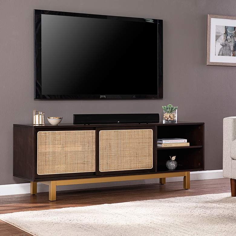 Image 1 Carondale 63" Wide Brown and Natural Wood Media Cabinet