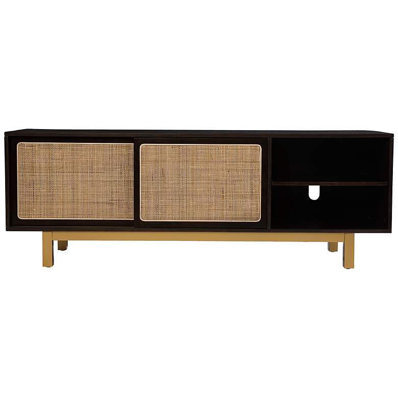 Image 5 Carondale 63" Wide Brown and Natural Wood Media Cabinet more views