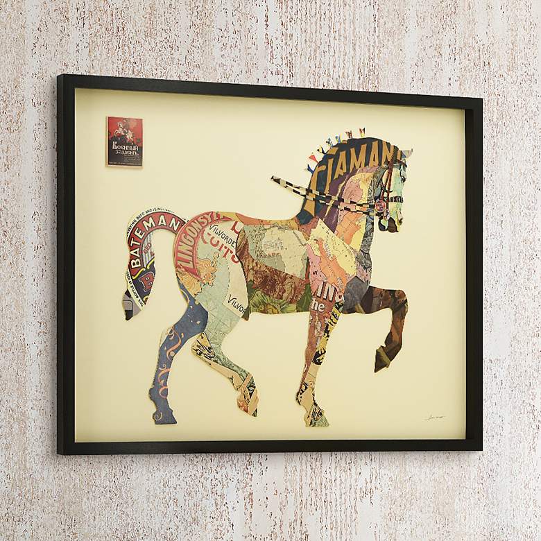Image 1 Carousel Horse 40" Wide Dimensional Collage Framed Wall Art