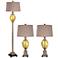 Carpio Amber Glass Metal Floor and Table Lamp Set