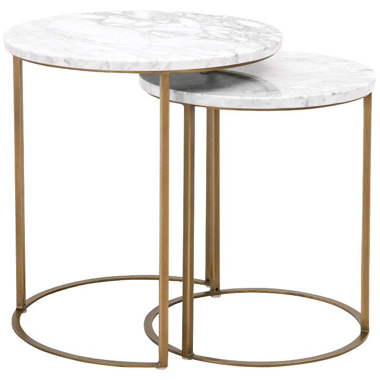 Image 1 Carrera 21"W White and Gold Nesting Accent Tables Set of 2