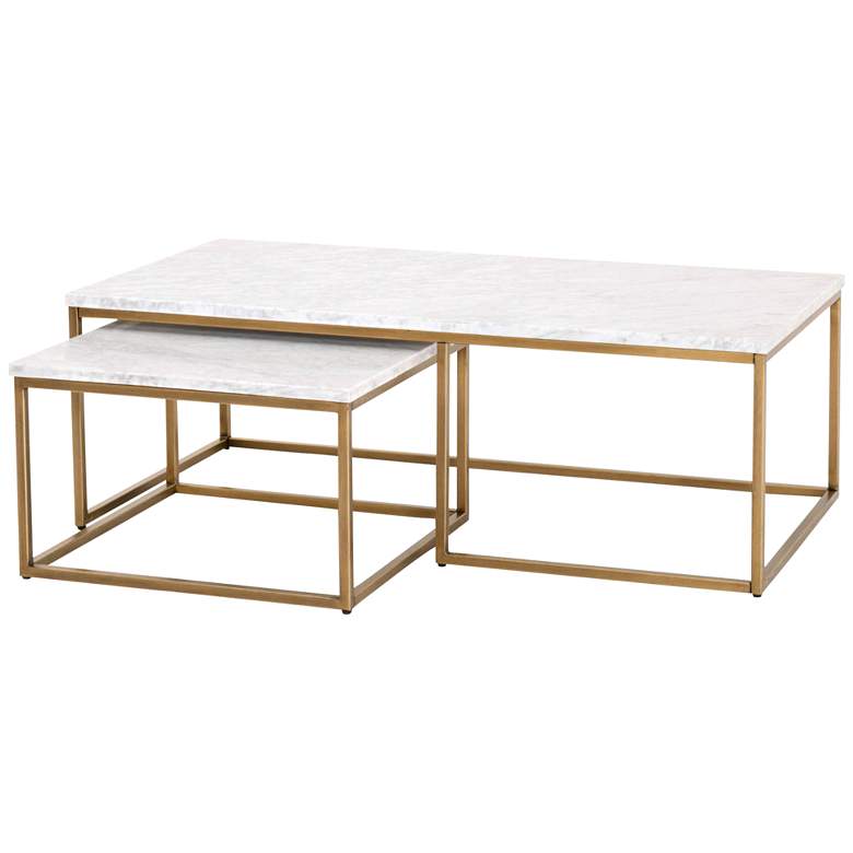 Image 1 Carrera 52" Wide White Marble Nesting Coffee Tables Set of 2
