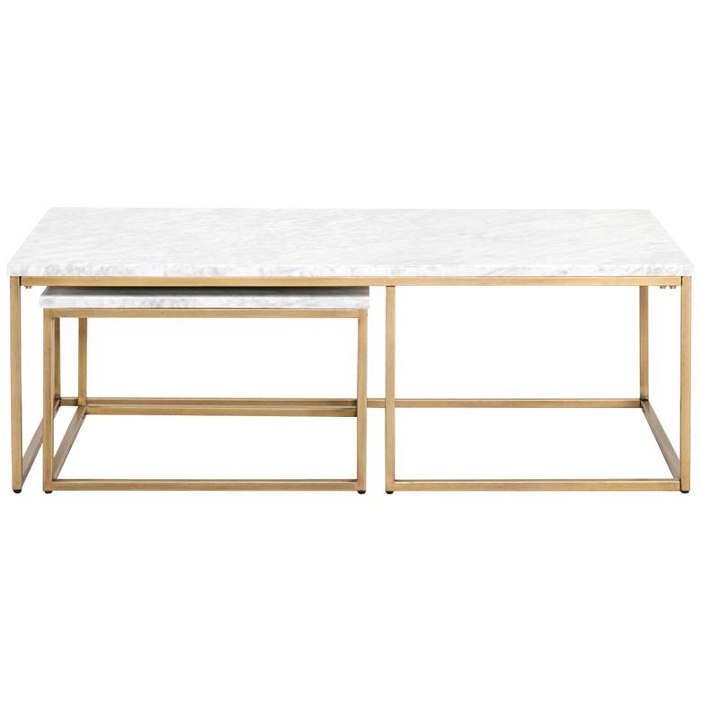 Image 2 Carrera 52 inch Wide White Marble Nesting Coffee Tables Set of 2 more views
