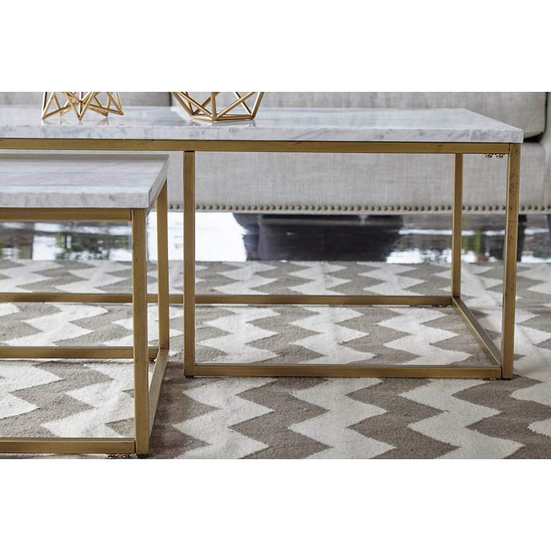 Image 5 Carrera 52" Wide White Marble Nesting Coffee Tables Set of 2 more views