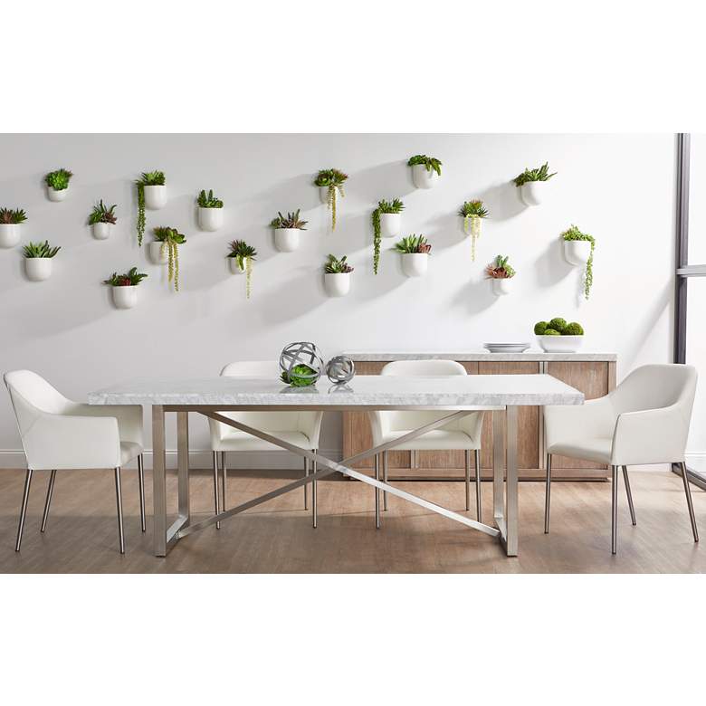 Image 1 Carrera 86 1/2 inch Wide White Marble and Steel Dining Table