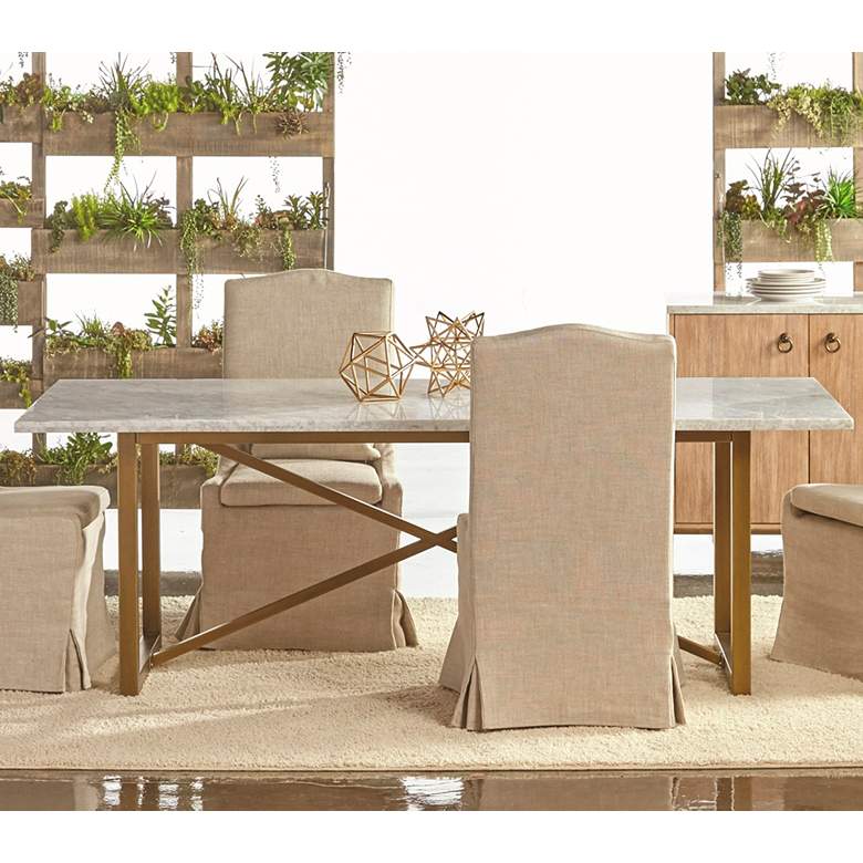 Image 1 Carrera 86 1/2"W White Marble and Brushed Gold Dining Table