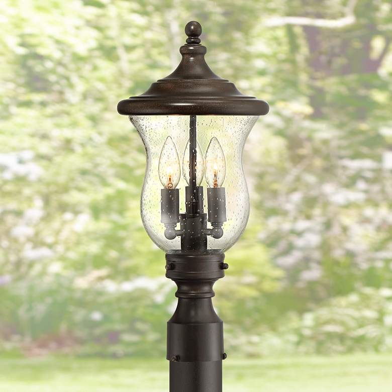 Image 1 Carriage 19 inch High Bronze 3-Light LED Outdoor Post Light