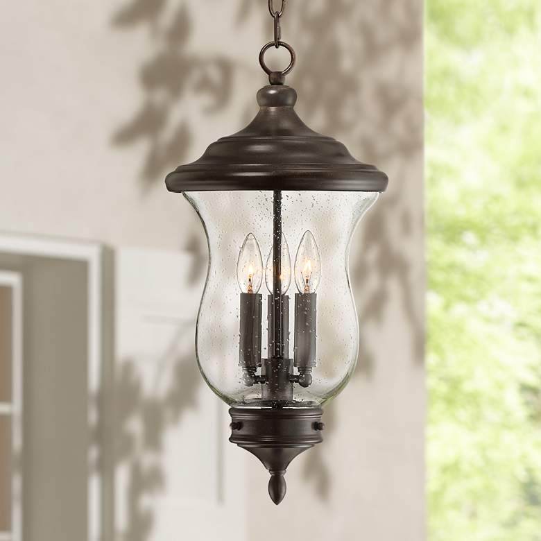 Image 1 Carriage 22 inch High Bronze 3-Light LED Outdoor Hanging Light