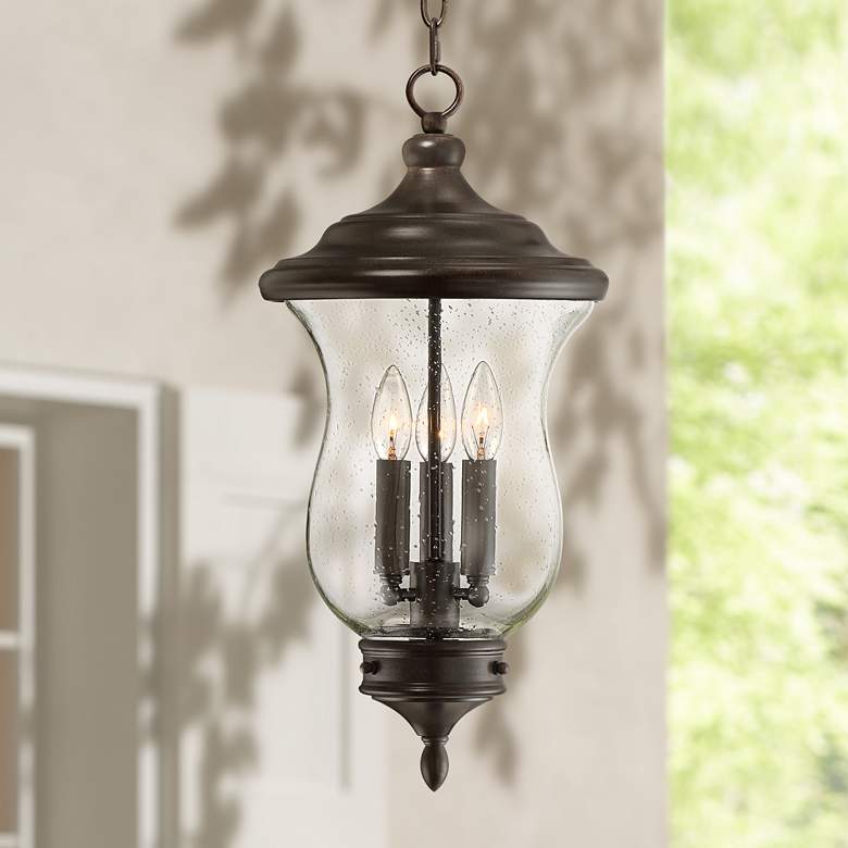 Image 1 Carriage 22" High Bronze 3-Light LED Outdoor Hanging Light