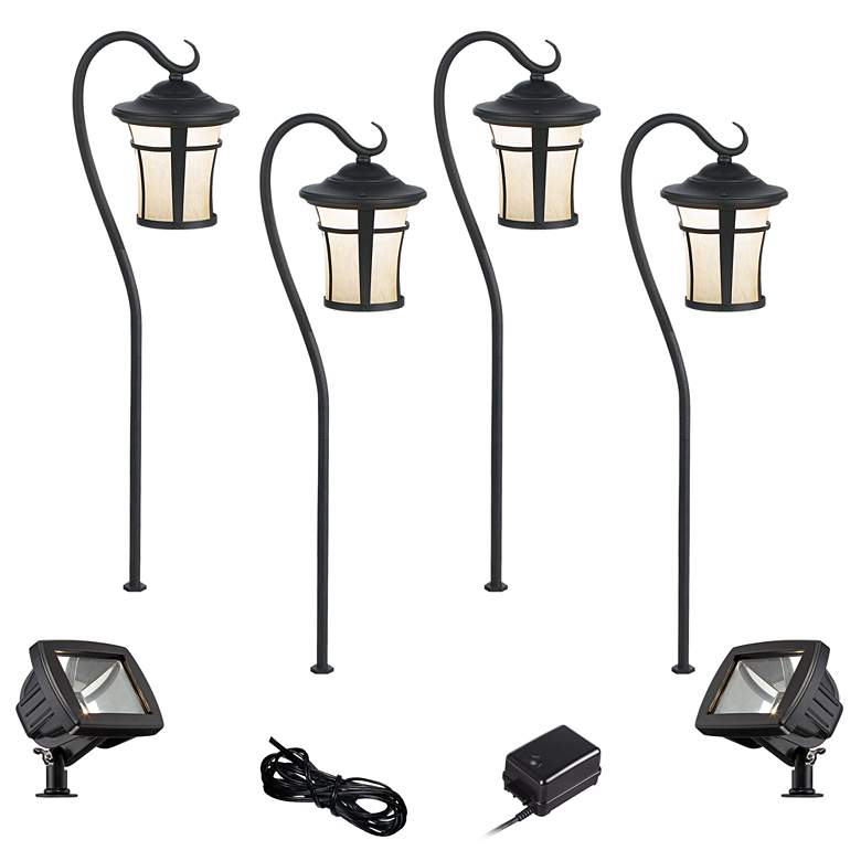 Carriage Textured Black 8-Piece LED Path and Flood Light Set