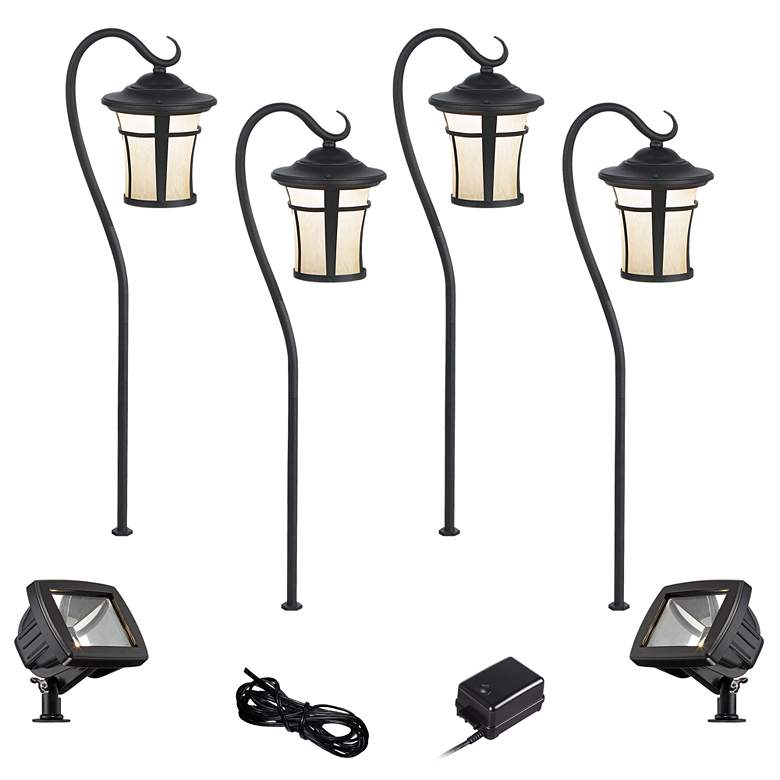 Image 1 Carriage Textured Black 8-Piece LED Path and Flood Light Set