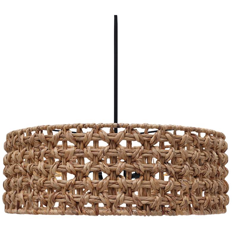 Image 1 Carrie 26" Wide Matte Black and Rattan Drum Pendant Light