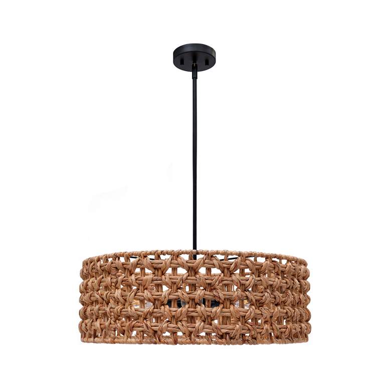 Image 2 Carrie 26" Wide Matte Black and Rattan Drum Pendant Light more views