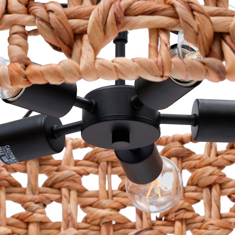 Image 5 Carrie 26" Wide Matte Black and Rattan Drum Pendant Light more views