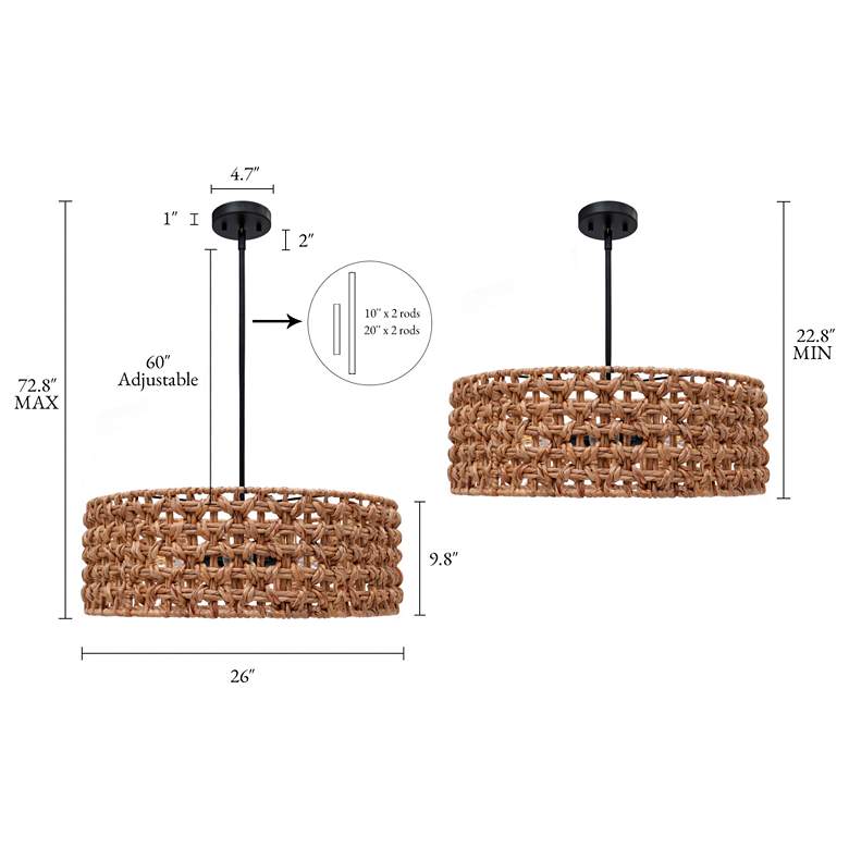 Image 7 Carrie 26" Wide Matte Black and Rattan Drum Pendant Light more views