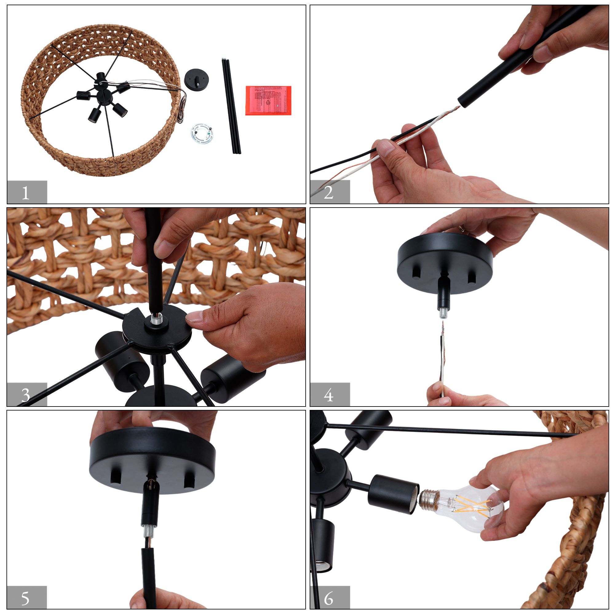 Carrie 26" Wide Matte Black and Rattan Drum Pendant Light