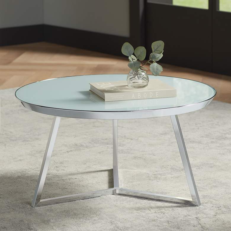Image 1 Carrie 29 3/4" Wide Chrome and White Glass Coffee Table