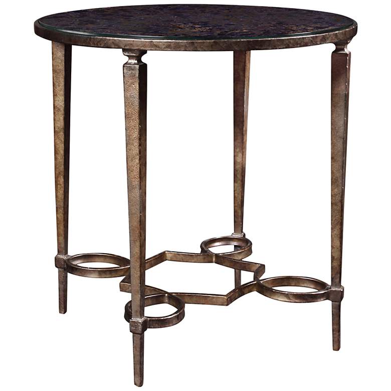Image 1 Carrie Antiqued Mirror Round Metal End Table