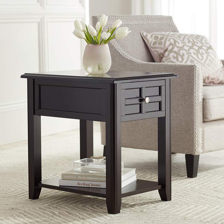Image 1 Carrier 18" Wide Dark Espresso 1-Drawer Chairside End Table