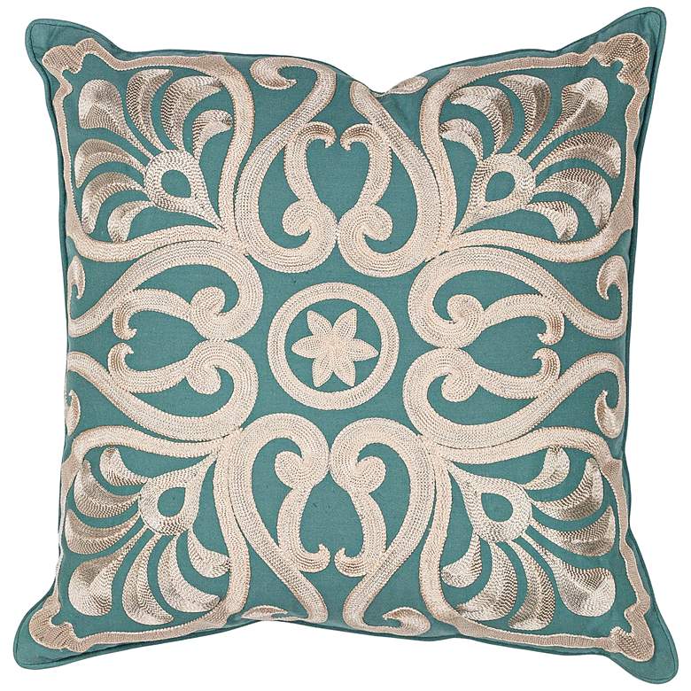 Image 1 Carrina Teal 18 inch Square Decorative Damask Pillow