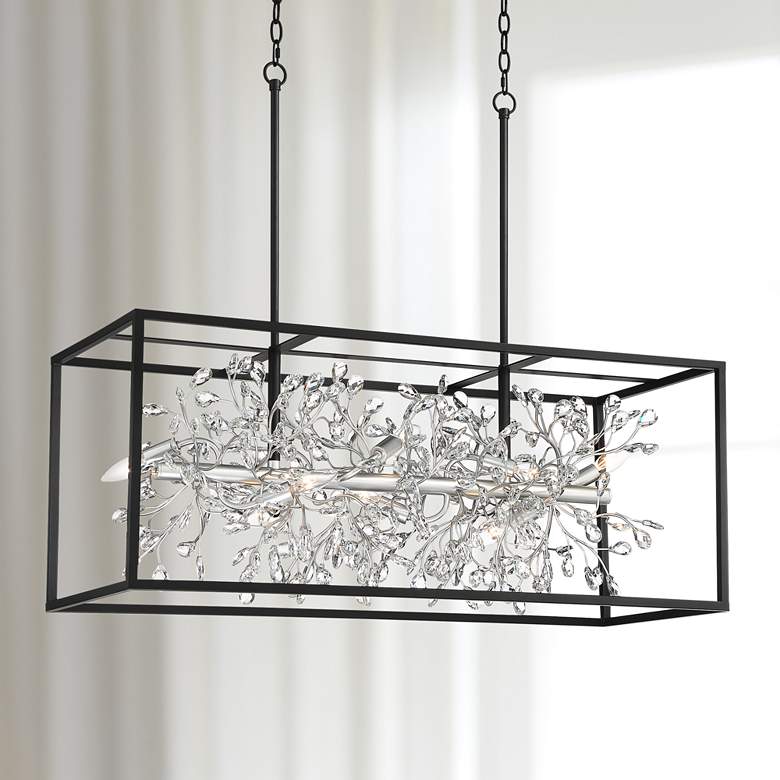 Carrine 38 1/2&quot; Wide Black and Silver Island 8-Light Pendant