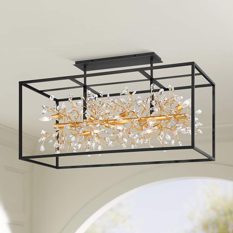 Image 1 Carrine 38 1/2"W Satin Black and Gold 8-Light Ceiling Light