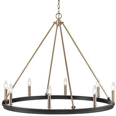 Carruth 36"W Matte Black and Modern Gold 8-Light Chandelier