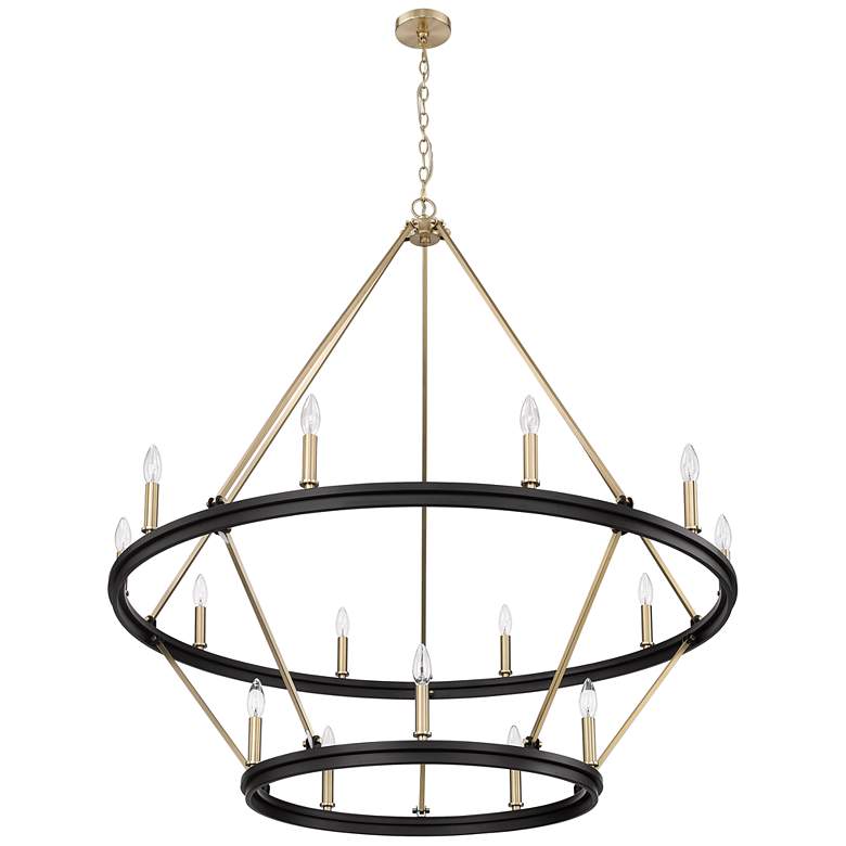 Image 1 Carruth 45"W Matte Black and Modern Gold 15-Light Chandelier