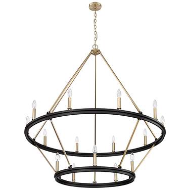 Carruth 45"W Matte Black and Modern Gold 15-Light Chandelier