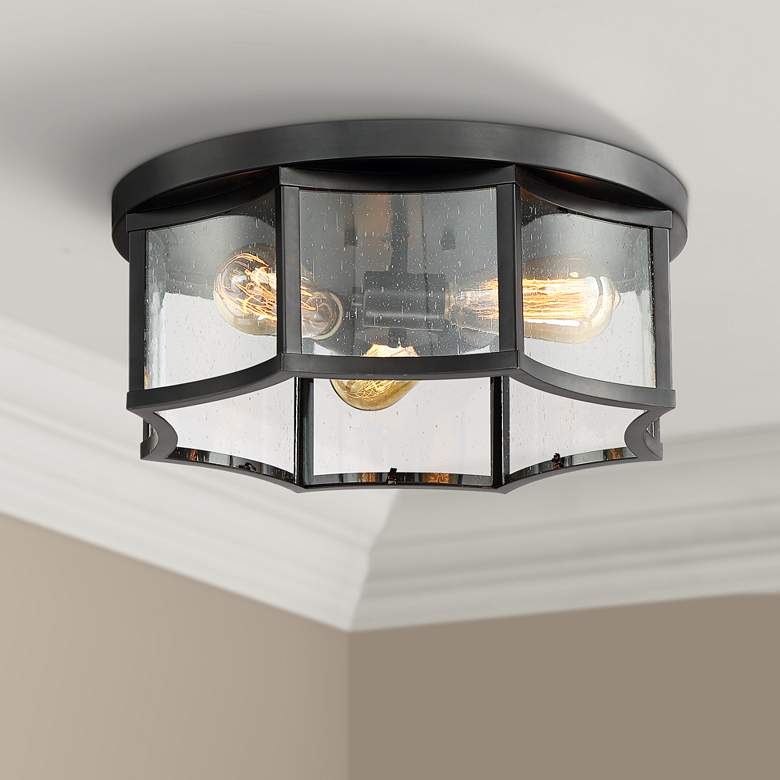 Image 1 Carson 16" Wide Bronze and Seedy Glass Ceiling Light