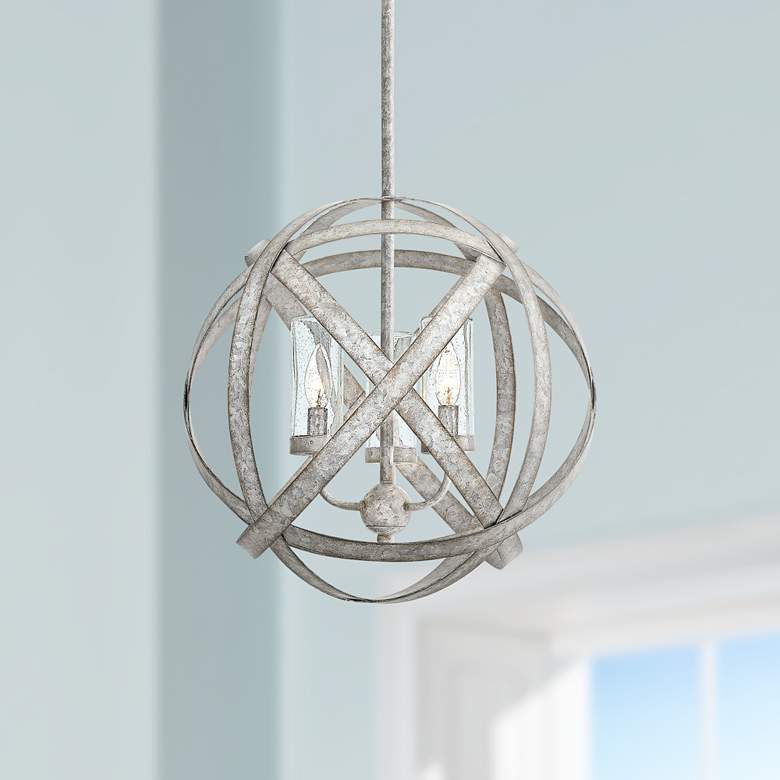 Image 1 Carson 18 1/2 inchW Weathered Zinc 3-Light Outdoor Chandelier