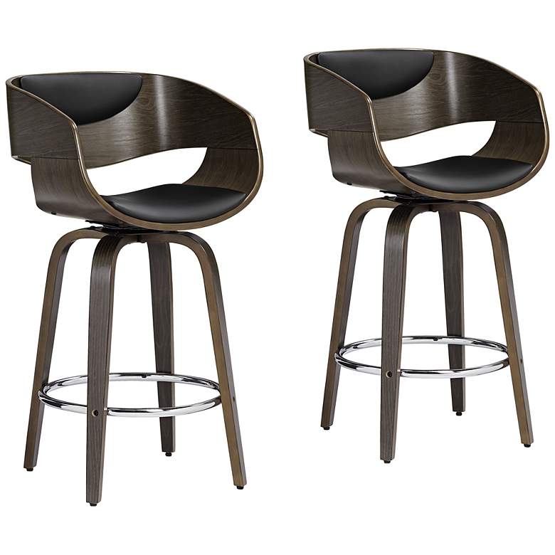 Image 2 Carson 23 1/2" Black Faux Leather Swivel Counter Stools Set of 2
