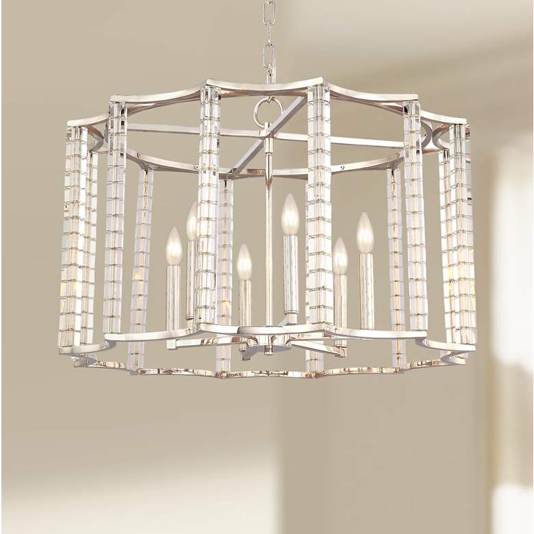 Image 1 Carson 28"W Polished Nickel and Crystal 6-Light Chandelier