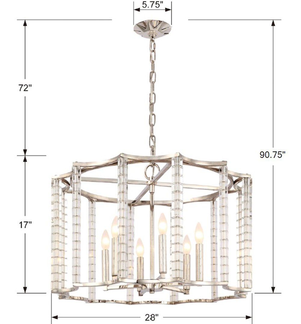 Carson 28"W Polished Nickel and Crystal 6-Light Chandelier
