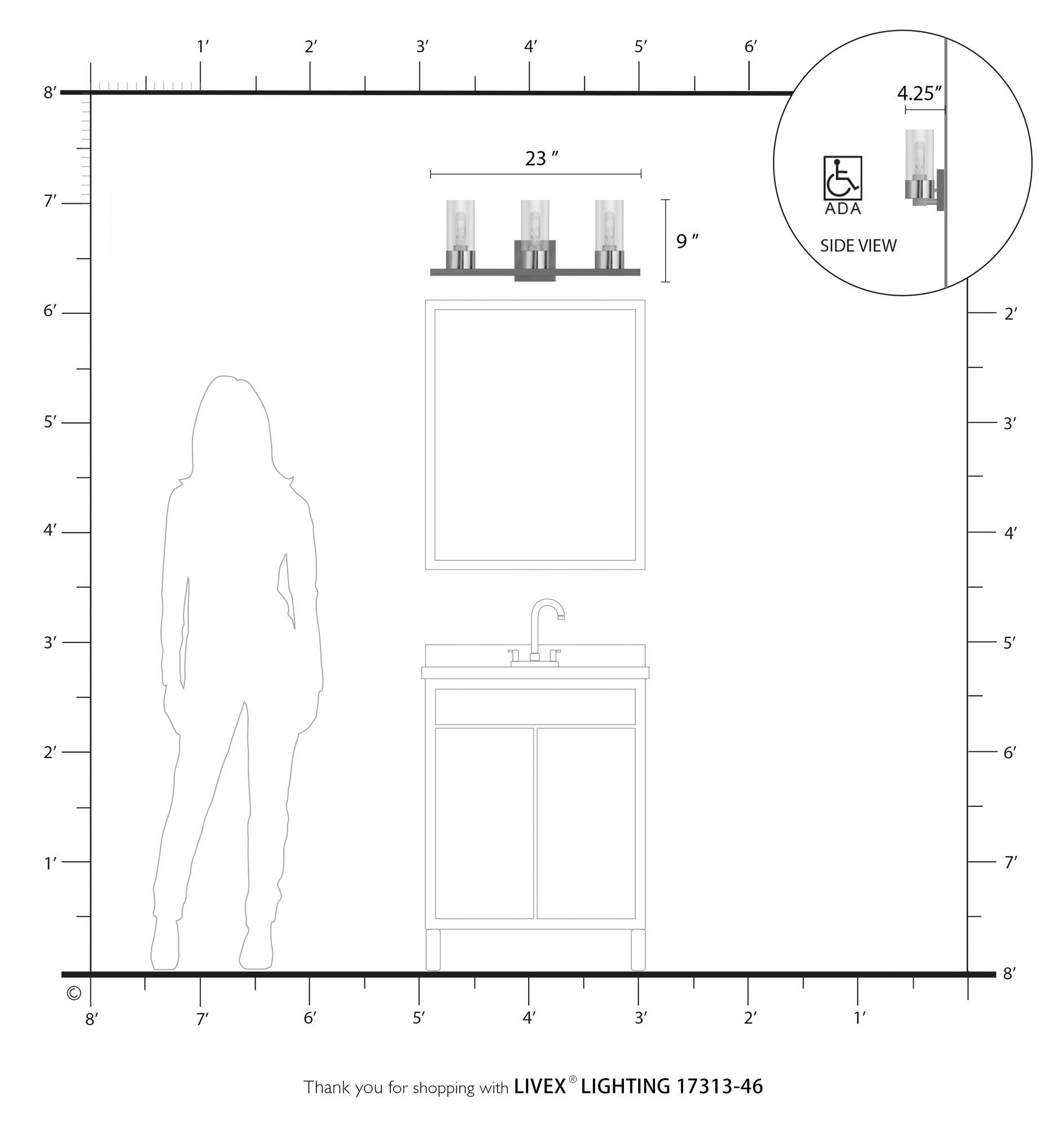 Carson 3 Light Black Chrome Vanity Sconce