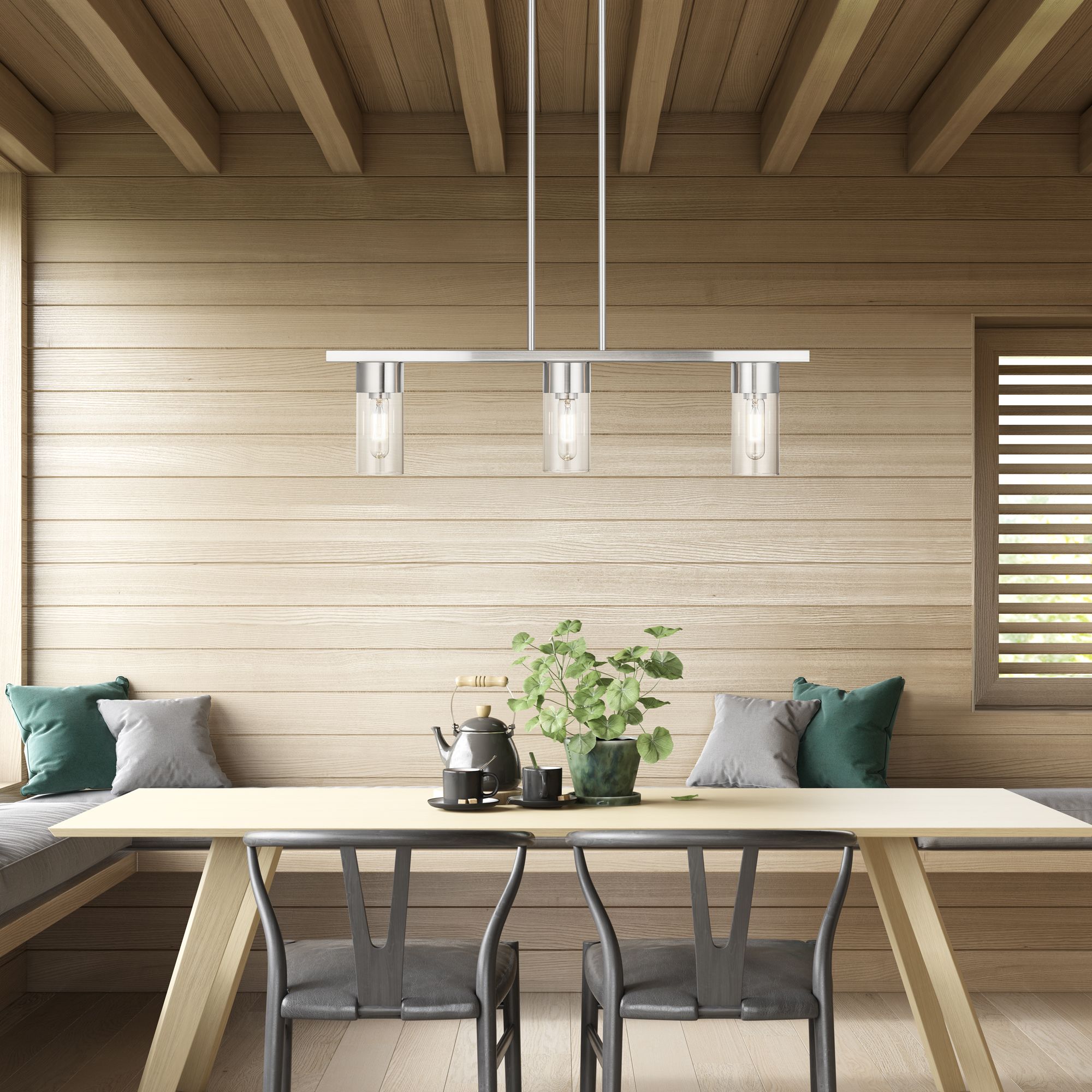 Carson 30" Wide Brushed Nickel 3-Light Linear Chandelier in scene