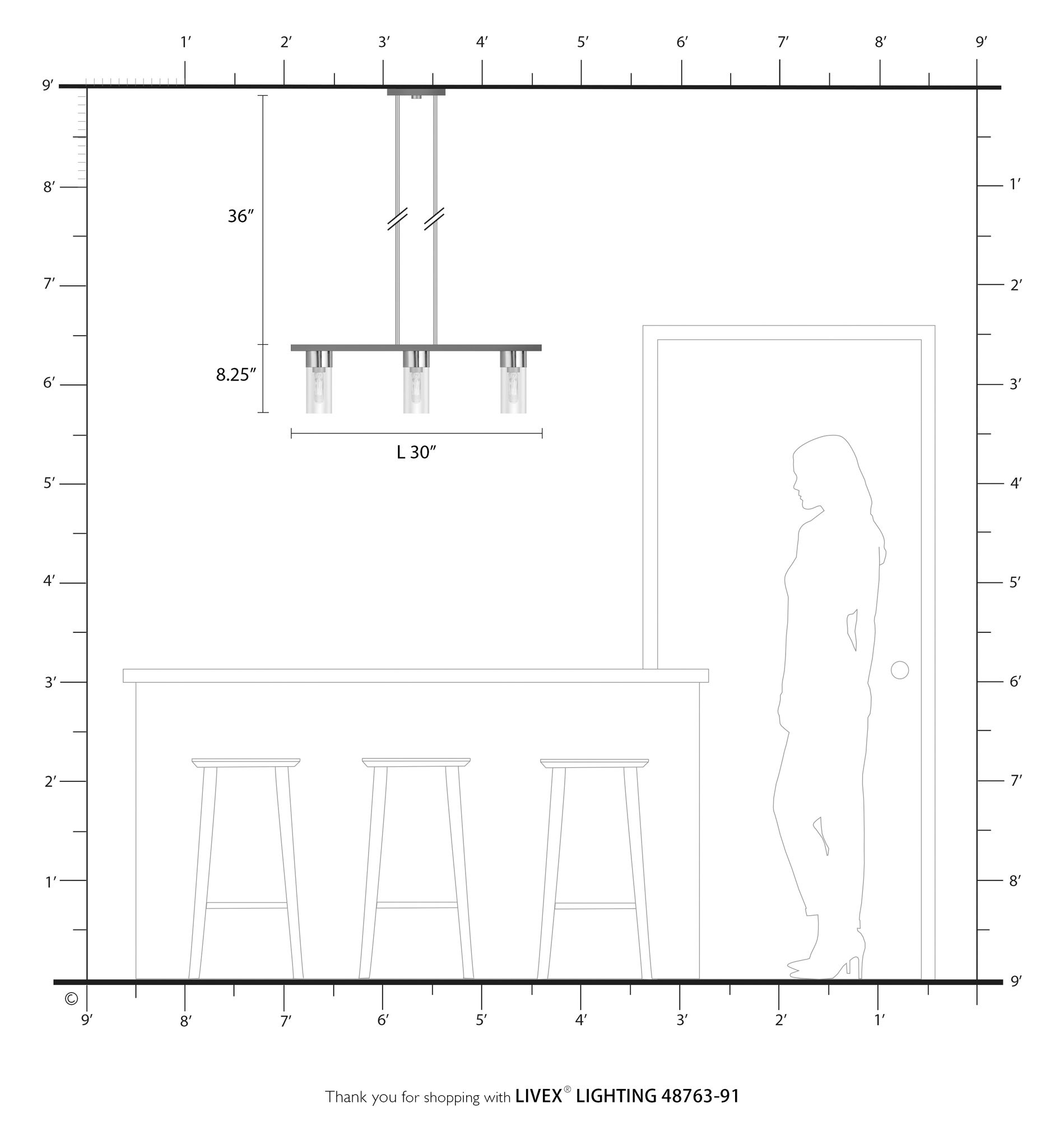 Carson 30" Wide Brushed Nickel 3-Light Linear Chandelier in scene