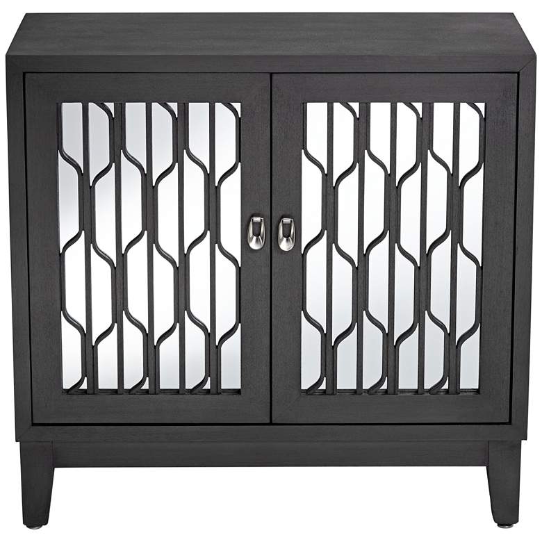 Image 5 Carson 34 inch Wide Gray Wood Mirrored 2-Door Cabinet more views
