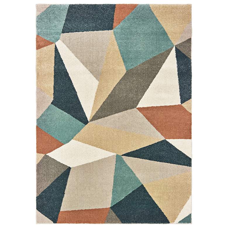 Image 1 Carson 5&#39;3 inchx7&#39;3 inch Blue and Orange Geometric Area Rug