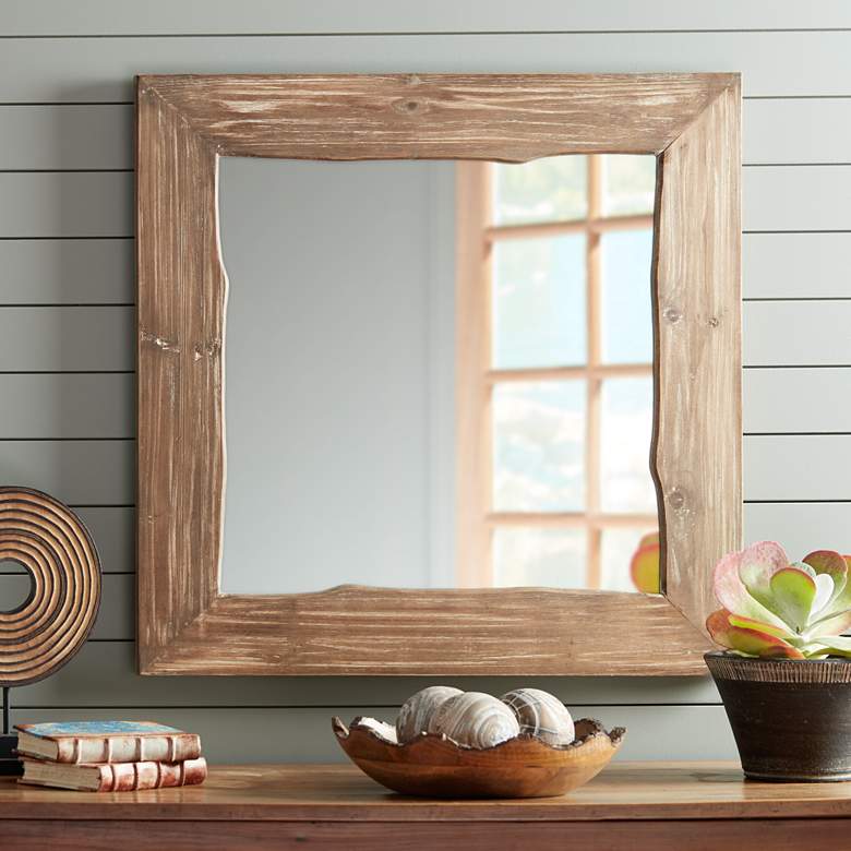 Image 1 Carson Distressed Pine 30" Square Wall Mirror