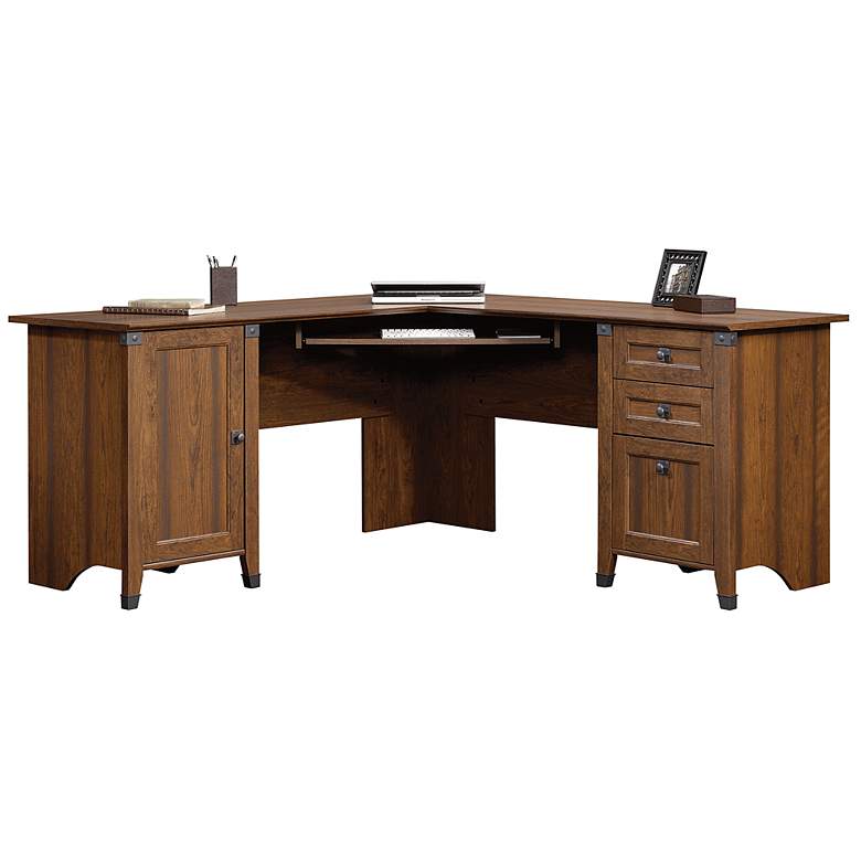 Image 5 Carson Forge 66 1/4"W Washington Cherry Corner Computer Desk more views