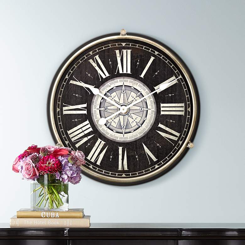 Image 1 Carson Glossy Black 21 1/4 inch High Round Metal Wall Clock