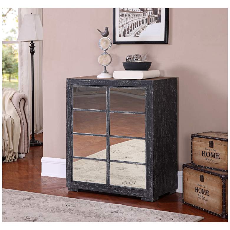 Image 1 Carson Hand-Painted Textured Wood Mirrored 2-Door Cabinet