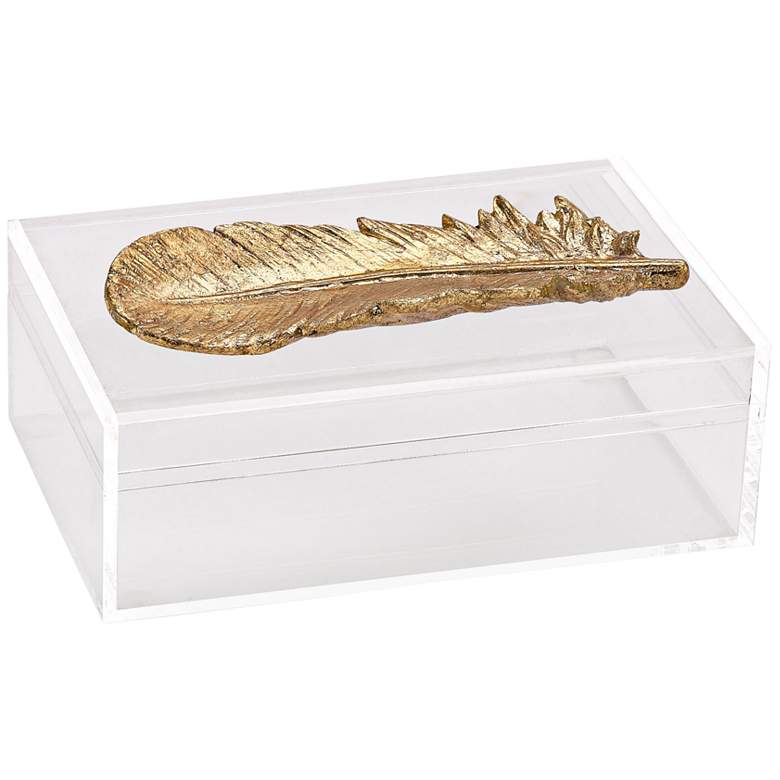 Image 1 Carta 8 inch Wide Clear Acrylic Decorative Box with Gold Feather