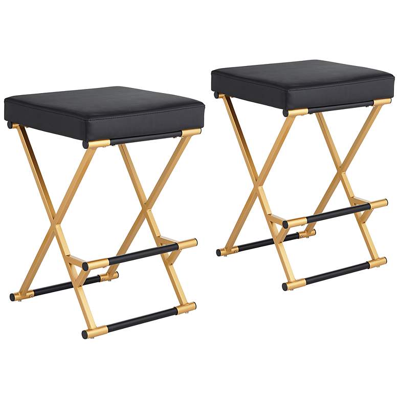 Image 3 Carter 25" Black Faux Leather Counter Stools Set of 2