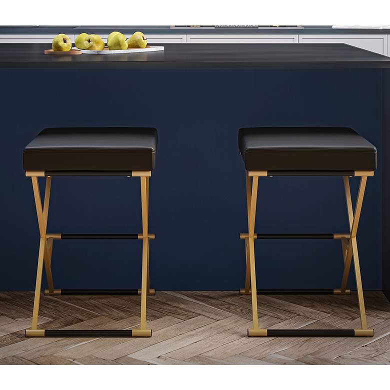 Image 2 Carter 25" Black Faux Leather Counter Stools Set of 2