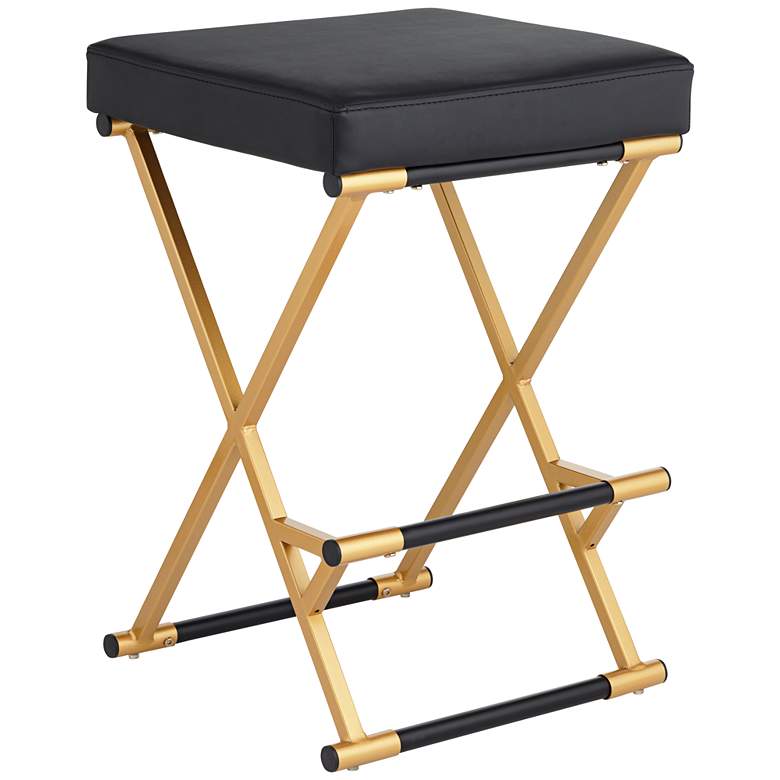 Image 3 Carter 25 inch High Black Faux Leather and Gold Counter Stool